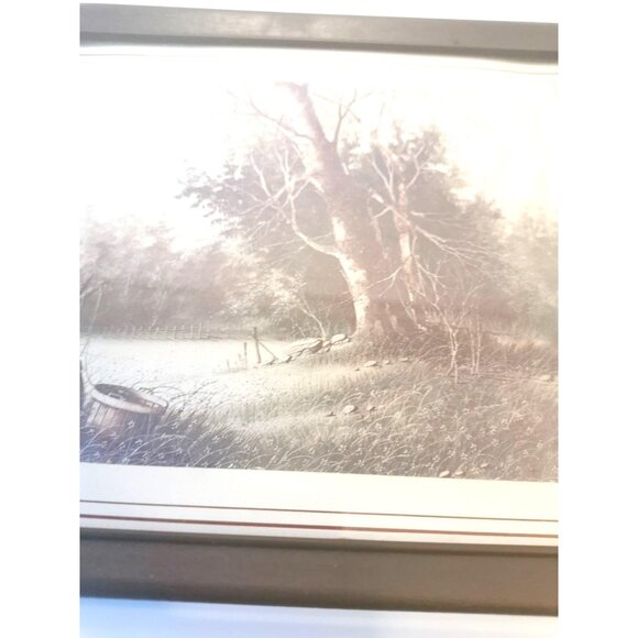 VINTAGE S. ABUTT Framed Art Prints Set of 2 | Red Barn in Winter & Snowy Tree - Picture 7 of 10